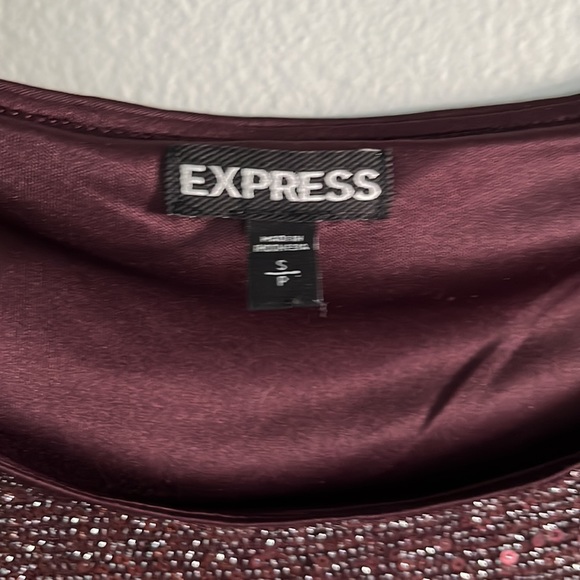 EUC Express, gorgeous burgundy wine color sequin and silver shimmer thread dress - Picture 4 of 5